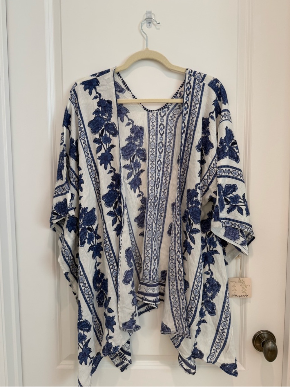 Passport Blue and White Floral Kimono NWT